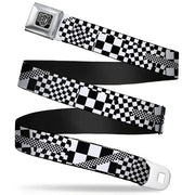 BD Wings Logo CLOSE-UP Full Color Black Silver Seatbelt Belt - Funky Checkers Black/White Webbing Seatbelt Belts Buckle-Down
