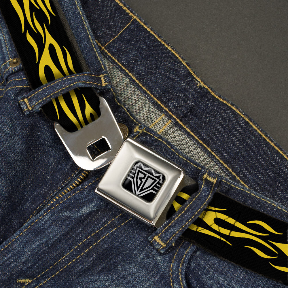 BD Wings Logo CLOSE-UP Full Color Black Silver Seatbelt Belt - Flame Yellow Webbing Seatbelt Belts Buckle-Down