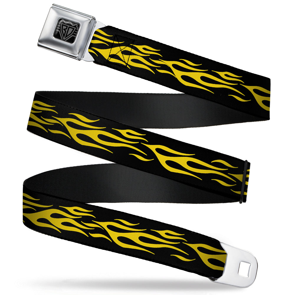 BD Wings Logo CLOSE-UP Full Color Black Silver Seatbelt Belt - Flame Yellow Webbing Seatbelt Belts Buckle-Down