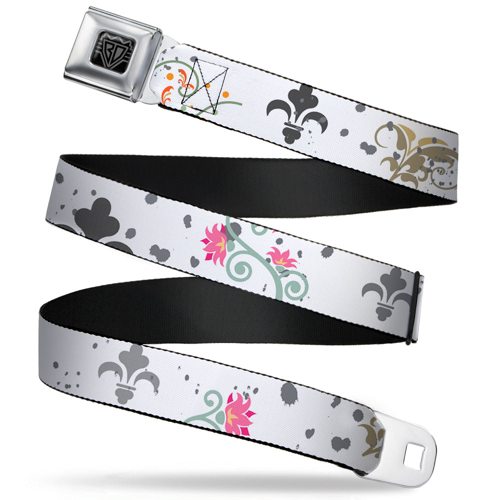 BD Wings Logo CLOSE-UP Full Color Black Silver Seatbelt Belt - Flower Splatter White/Gray Webbing Seatbelt Belts Buckle-Down