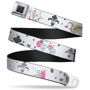 BD Wings Logo CLOSE-UP Full Color Black Silver Seatbelt Belt - Flower Splatter White/Gray Webbing Seatbelt Belts Buckle-Down