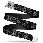 BD Wings Logo CLOSE-UP Full Color Black Silver Seatbelt Belt - Fleur-de-Lis Outline w/Filigree Black/Gray Webbing Seatbelt Belts Buckle-Down