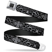 BD Wings Logo CLOSE-UP Full Color Black Silver Seatbelt Belt - Fleur-de-Lis w/Filigree Black/Gray Webbing Seatbelt Belts Buckle-Down
