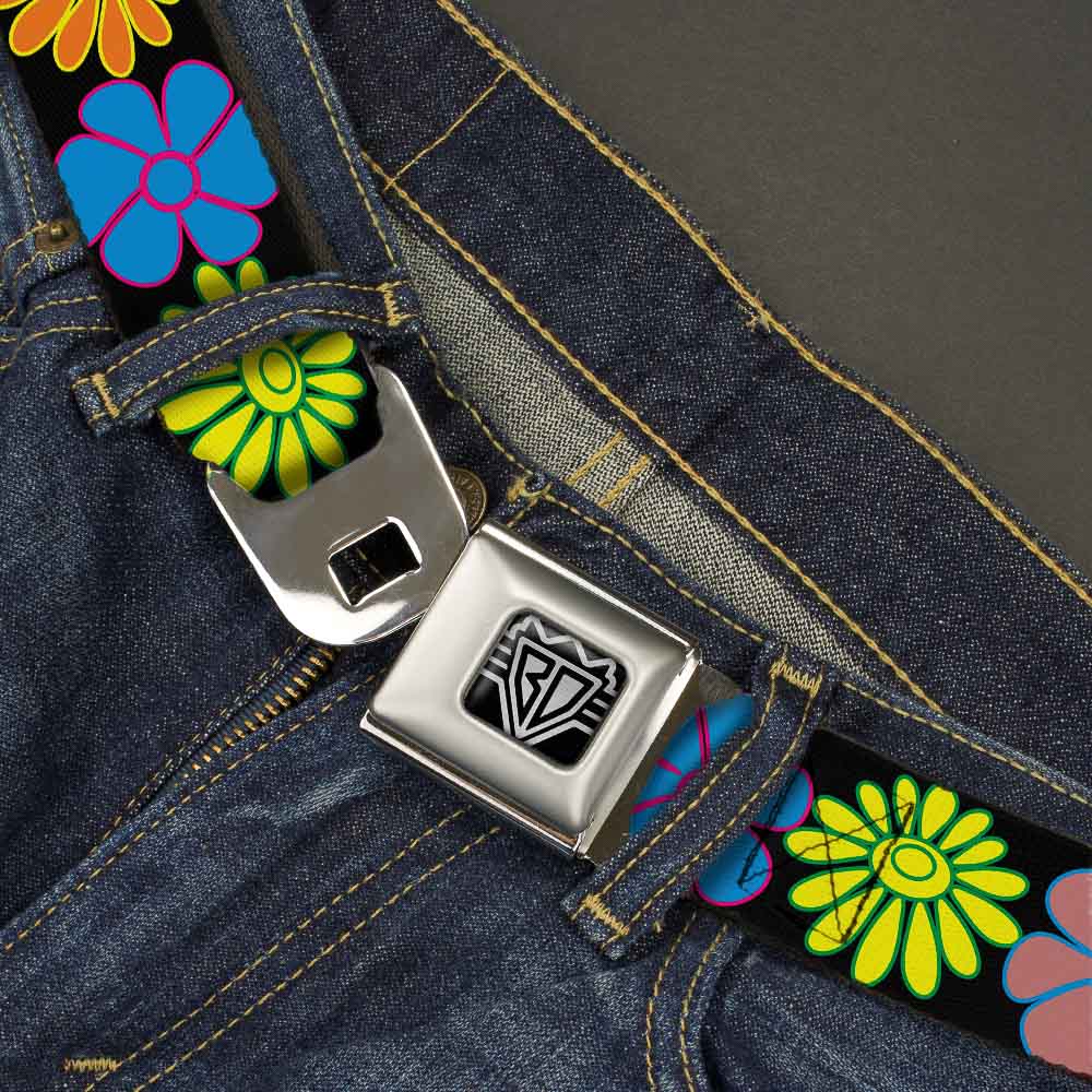 BD Wings Logo CLOSE-UP Full Color Black Silver Seatbelt Belt - Flowers Black/Multi Color Webbing Seatbelt Belts Buckle-Down