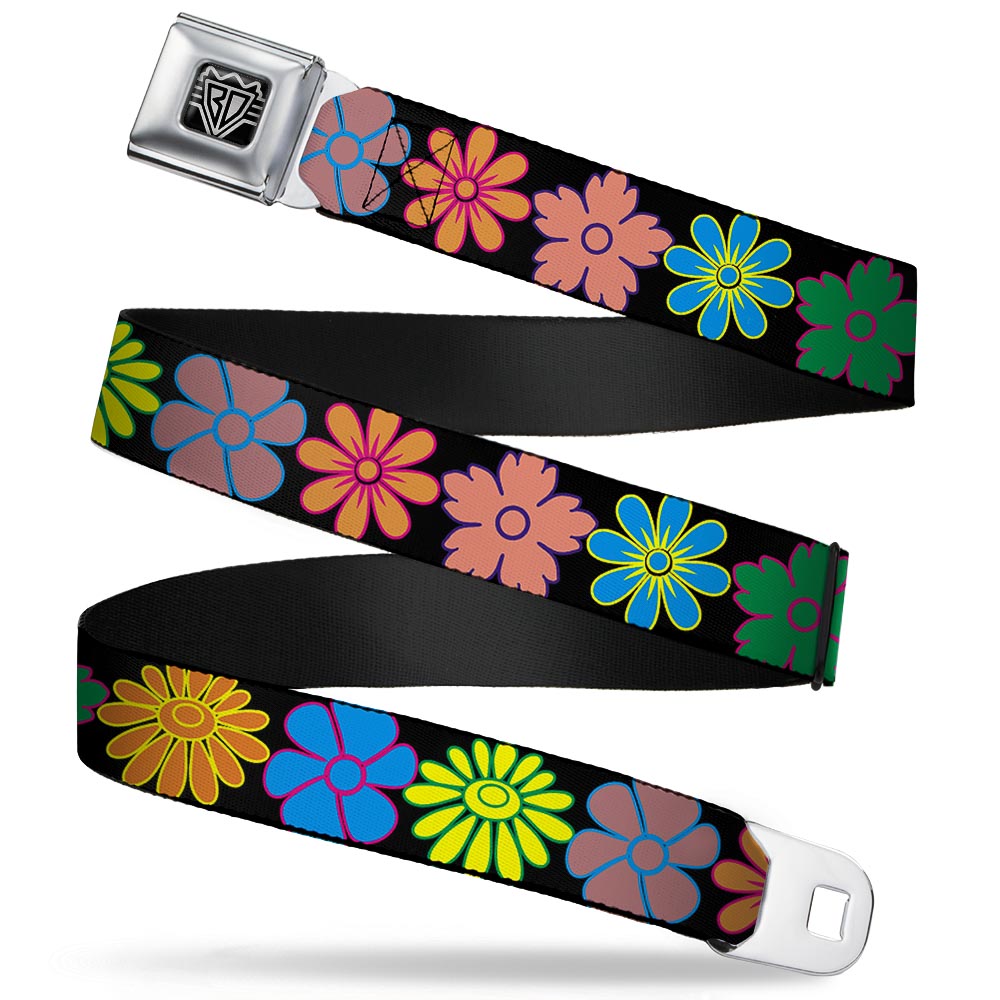 BD Wings Logo CLOSE-UP Full Color Black Silver Seatbelt Belt - Flowers Black/Multi Color Webbing Seatbelt Belts Buckle-Down