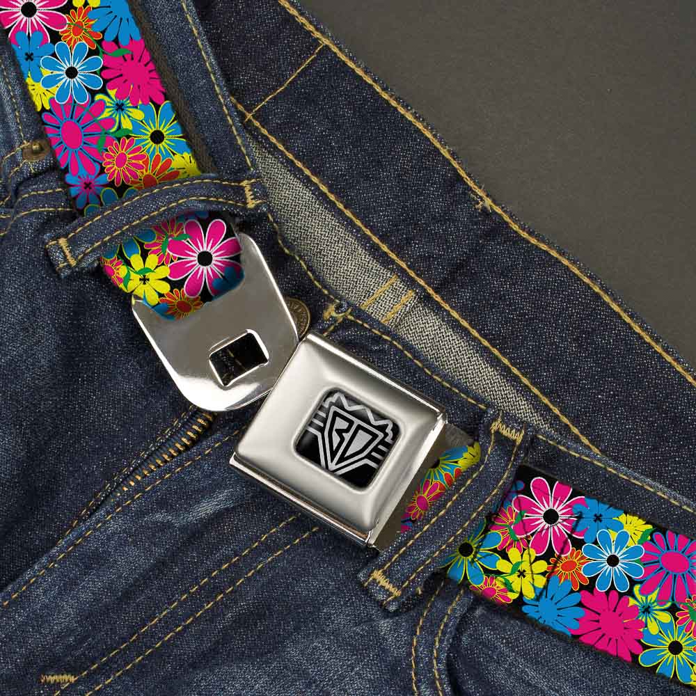 BD Wings Logo CLOSE-UP Full Color Black Silver Seatbelt Belt - Flower Blossom Webbing Seatbelt Belts Buckle-Down