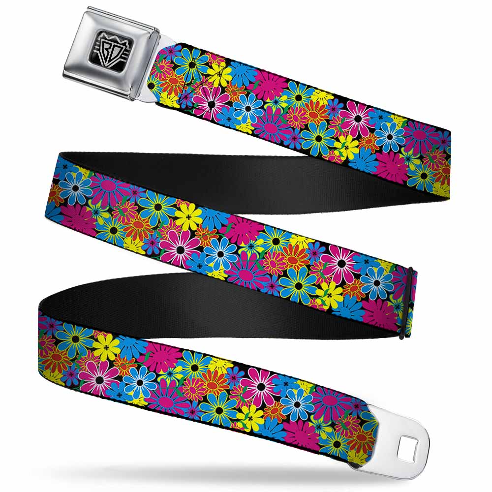 BD Wings Logo CLOSE-UP Full Color Black Silver Seatbelt Belt - Flower Blossom Webbing Seatbelt Belts Buckle-Down