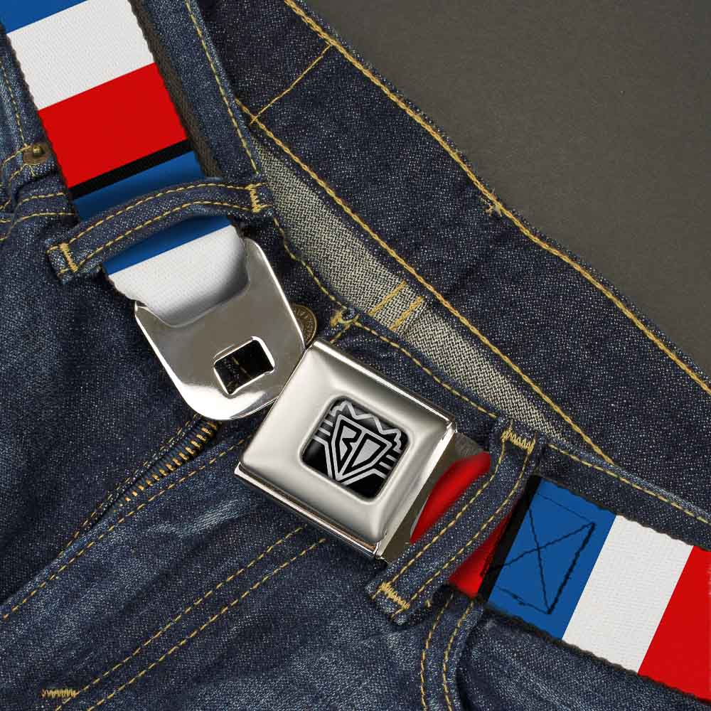 BD Wings Logo CLOSE-UP Full Color Black Silver Seatbelt Belt - France Flags Webbing Seatbelt Belts Buckle-Down