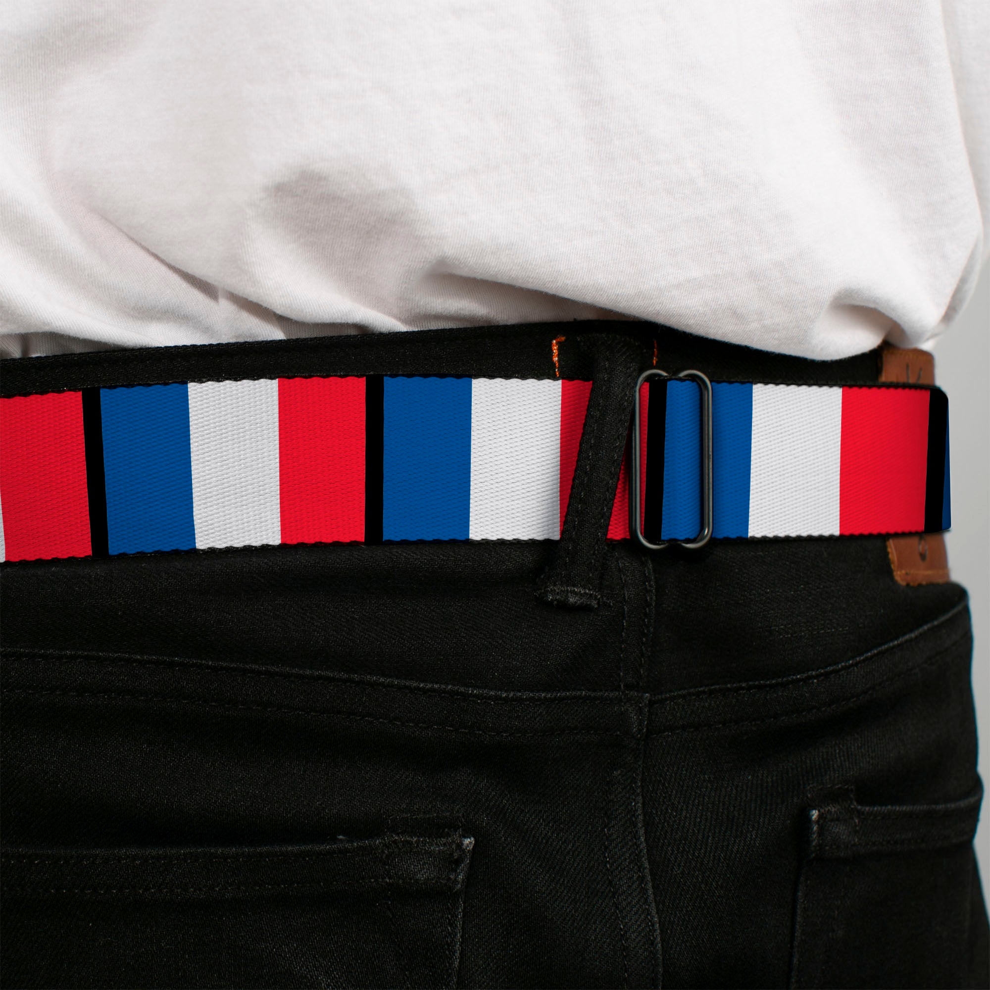 BD Wings Logo CLOSE-UP Full Color Black Silver Seatbelt Belt - France Flags Webbing Seatbelt Belts Buckle-Down