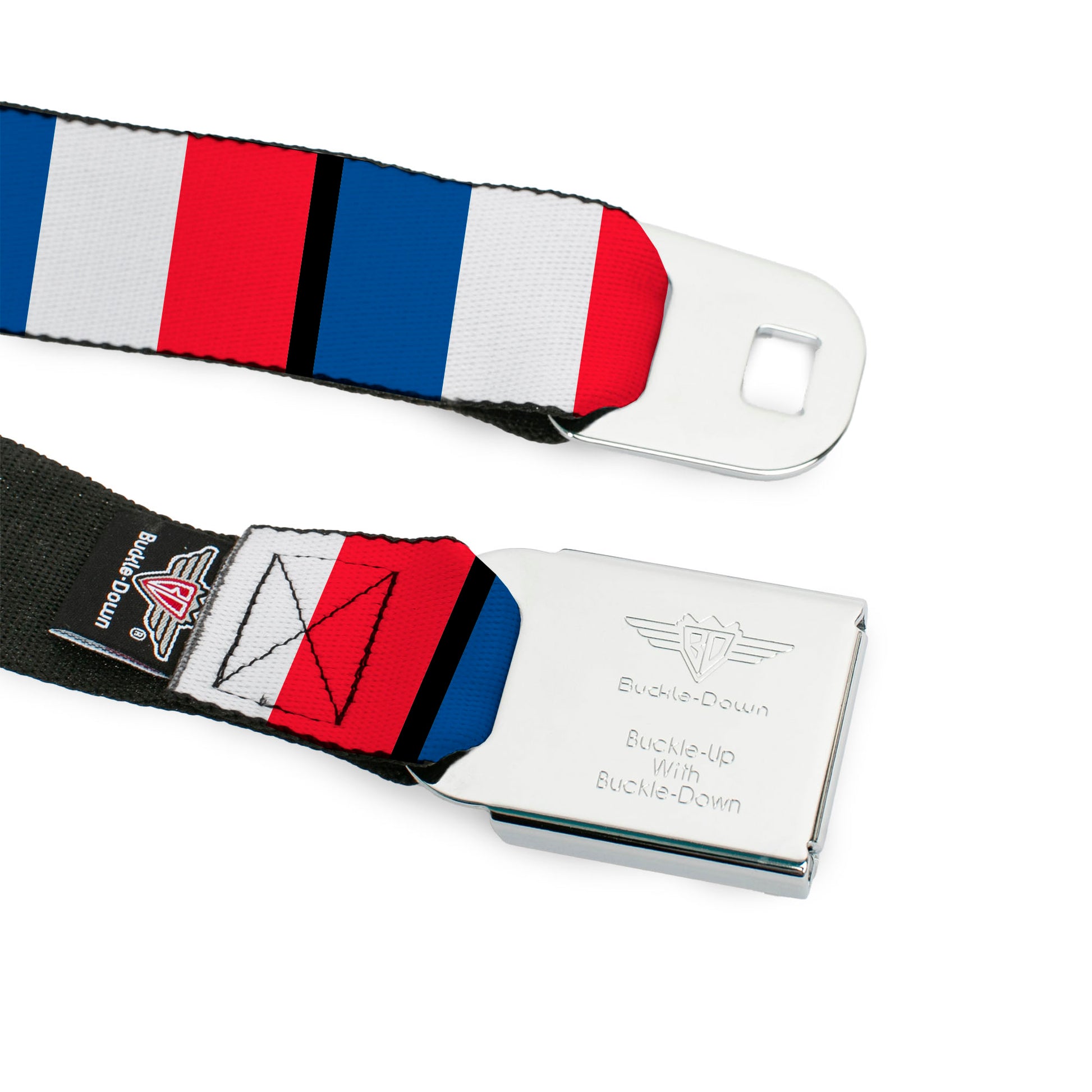 BD Wings Logo CLOSE-UP Full Color Black Silver Seatbelt Belt - France Flags Webbing Seatbelt Belts Buckle-Down