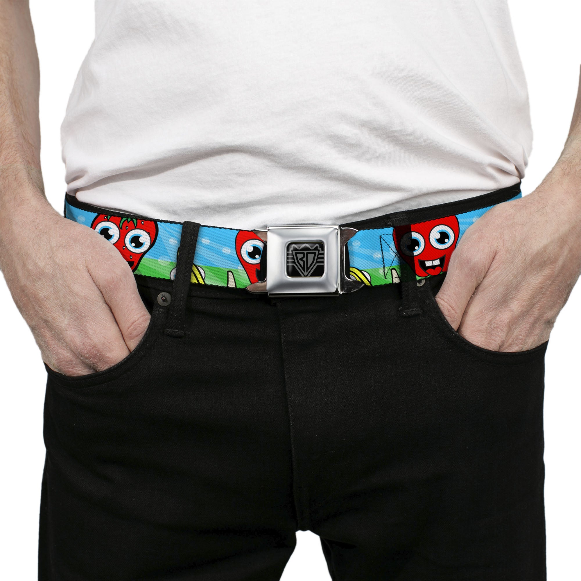 BD Wings Logo CLOSE-UP Full Color Black Silver Seatbelt Belt - Fruit Cartoon Webbing Seatbelt Belts Buckle-Down