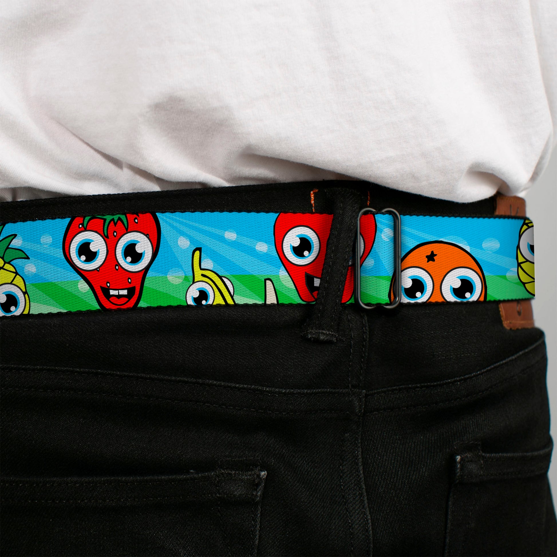 BD Wings Logo CLOSE-UP Full Color Black Silver Seatbelt Belt - Fruit Cartoon Webbing Seatbelt Belts Buckle-Down