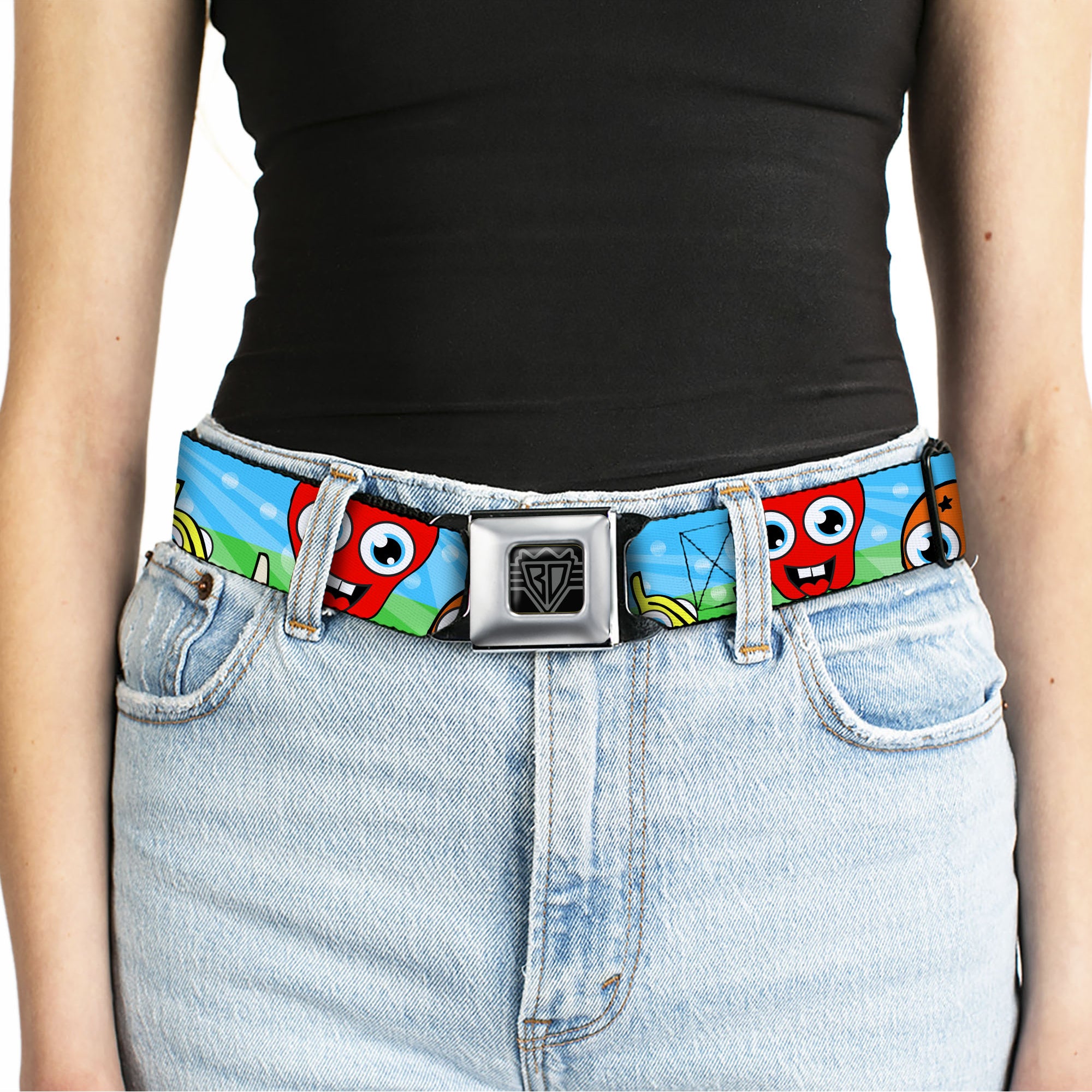 BD Wings Logo CLOSE-UP Full Color Black Silver Seatbelt Belt - Fruit Cartoon Webbing Seatbelt Belts Buckle-Down