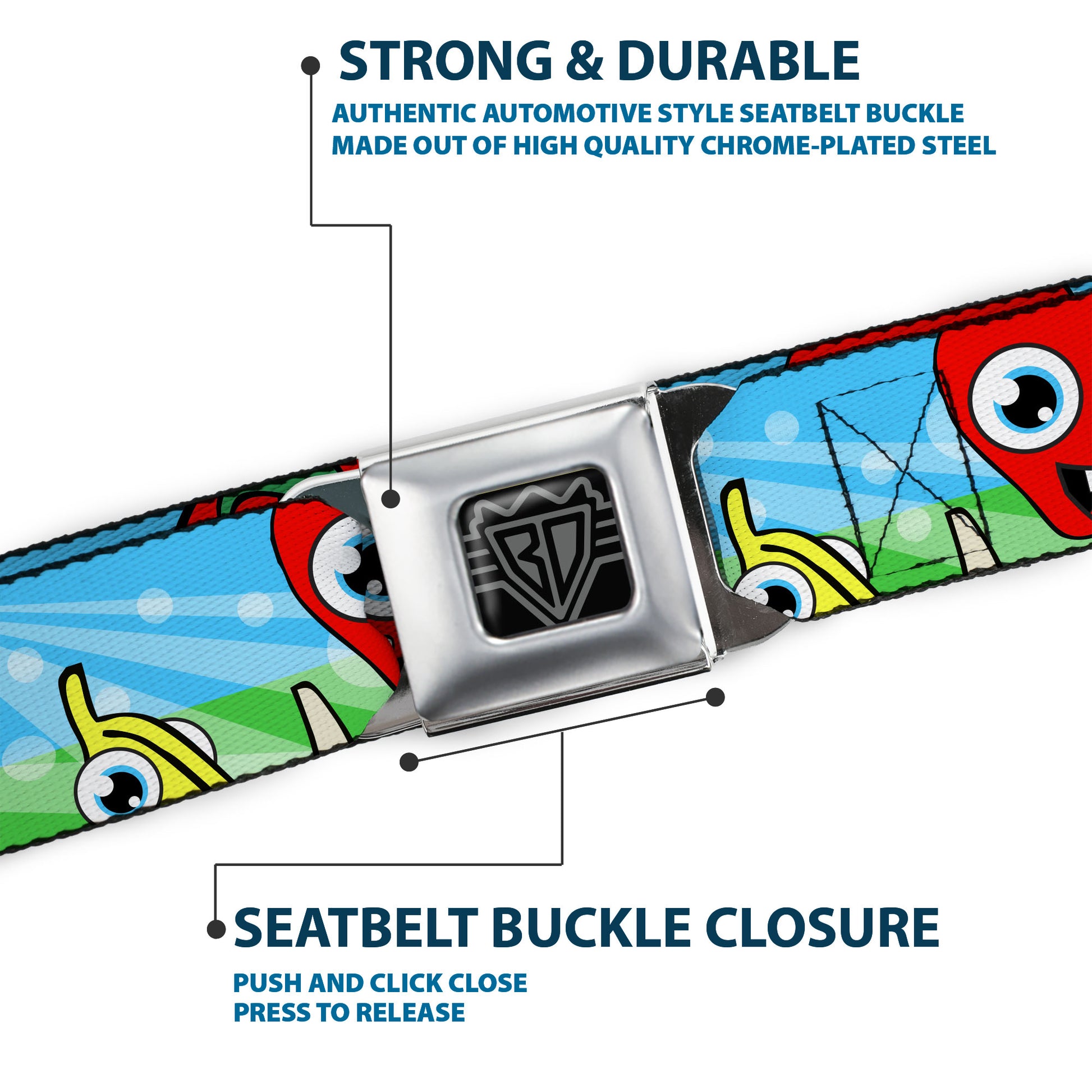 BD Wings Logo CLOSE-UP Full Color Black Silver Seatbelt Belt - Fruit Cartoon Webbing Seatbelt Belts Buckle-Down
