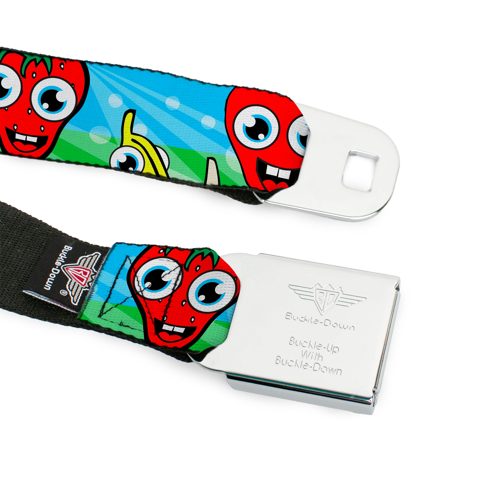 BD Wings Logo CLOSE-UP Full Color Black Silver Seatbelt Belt - Fruit Cartoon Webbing Seatbelt Belts Buckle-Down