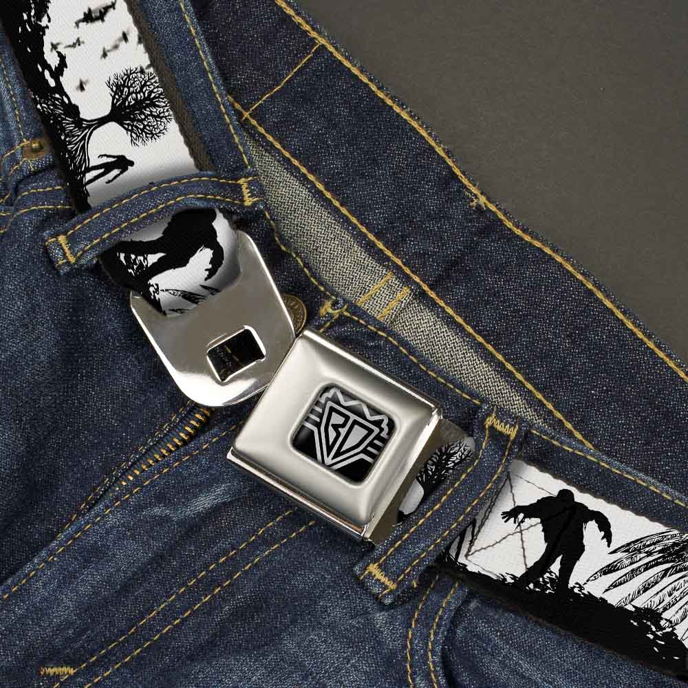 BD Wings Logo CLOSE-UP Full Color Black Silver Seatbelt Belt - Fright Night White/Black/Red Webbing Seatbelt Belts Buckle-Down