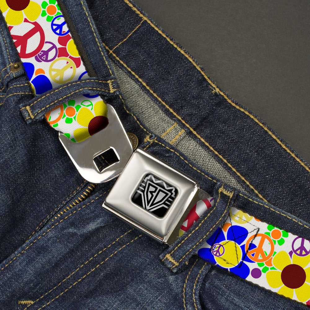 BD Wings Logo CLOSE-UP Full Color Black Silver Seatbelt Belt - Flower Peace Power Webbing Seatbelt Belts Buckle-Down