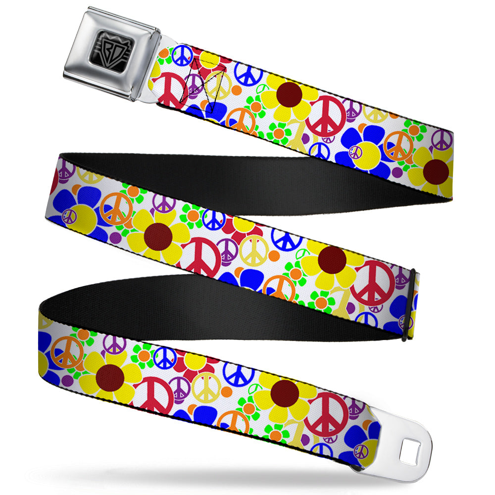 BD Wings Logo CLOSE-UP Full Color Black Silver Seatbelt Belt - Flower Peace Power Webbing Seatbelt Belts Buckle-Down