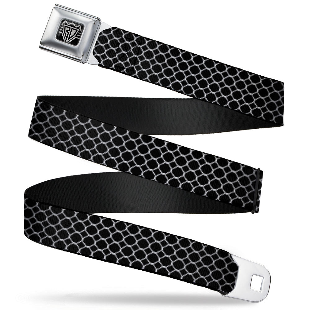 BD Wings Logo CLOSE-UP Full Color Black Silver Seatbelt Belt - Fishnet Stocking Black/White Webbing Seatbelt Belts Buckle-Down