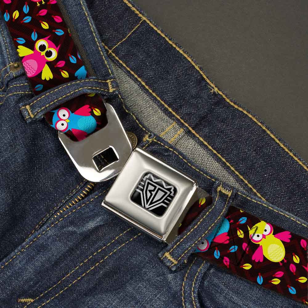 BD Wings Logo CLOSE-UP Full Color Black Silver Seatbelt Belt - Flying Owls w/Leaves Black/Multi Color Webbing Seatbelt Belts Buckle-Down