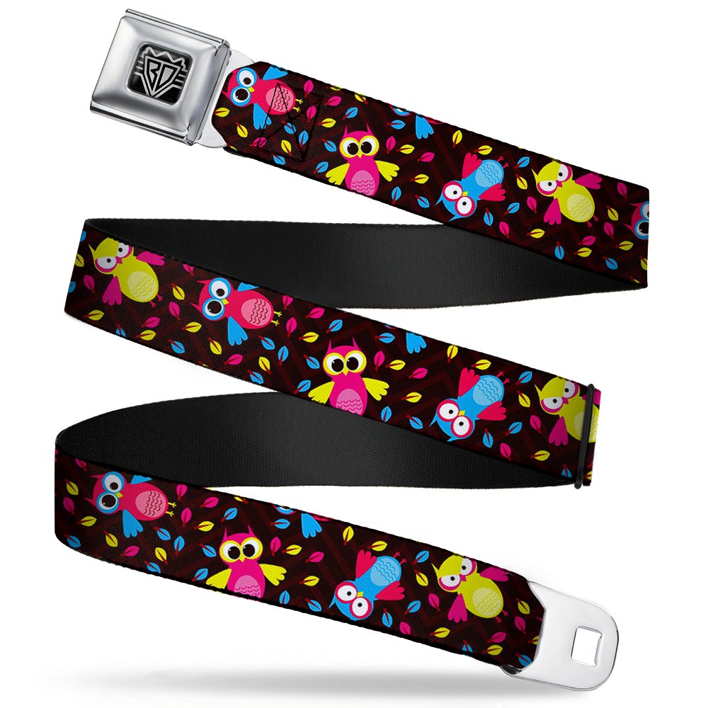 BD Wings Logo CLOSE-UP Full Color Black Silver Seatbelt Belt - Flying Owls w/Leaves Black/Multi Color Webbing Seatbelt Belts Buckle-Down