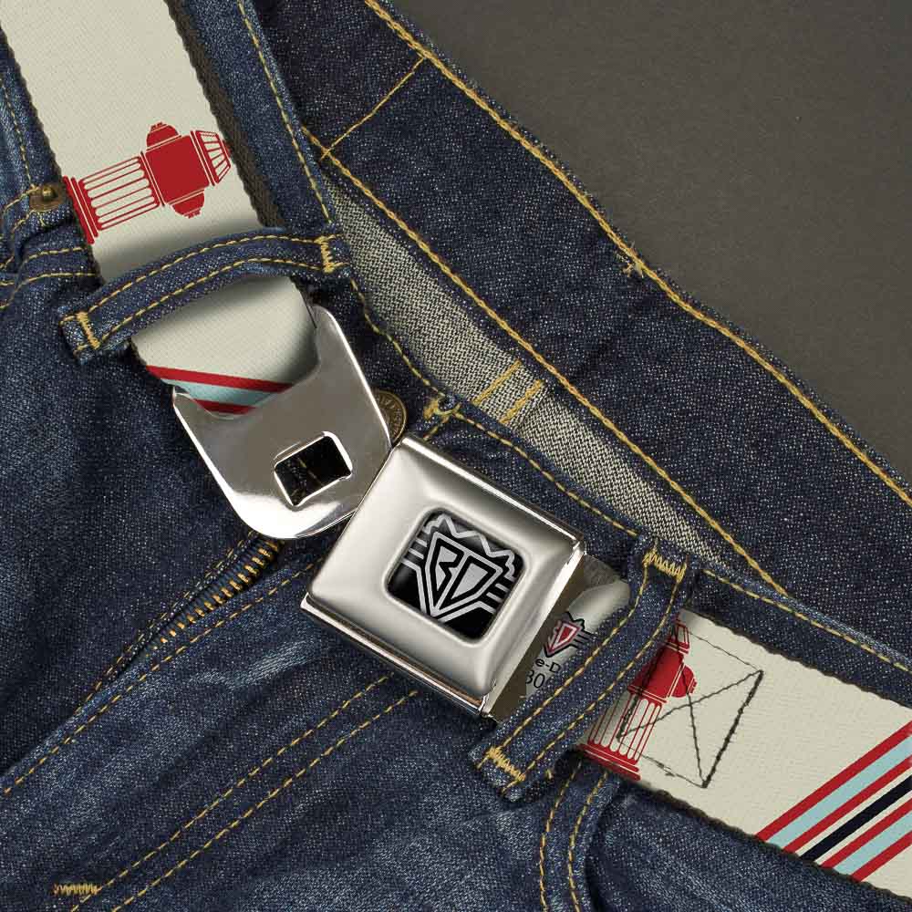 BD Wings Logo CLOSE-UP Full Color Black Silver Seatbelt Belt - Fire Hydrants/Stripes Tan/Blues/Reds Webbing Seatbelt Belts Buckle-Down