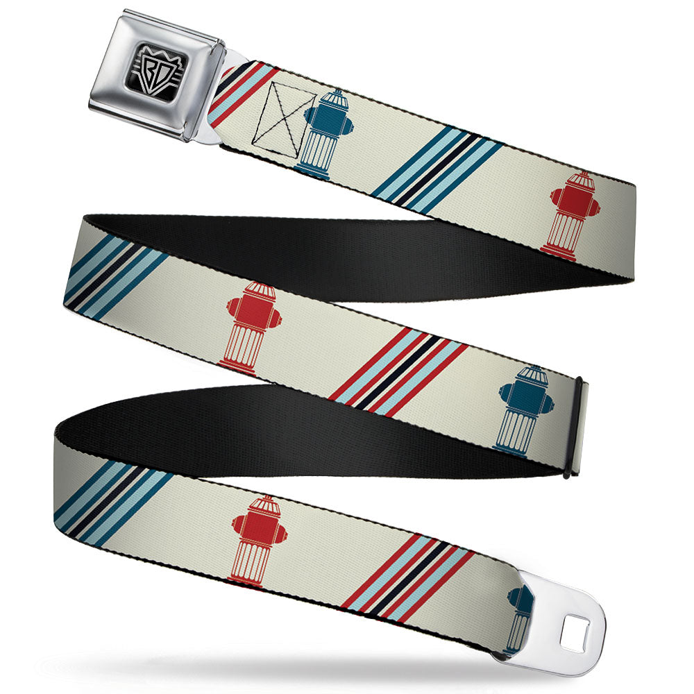 BD Wings Logo CLOSE-UP Full Color Black Silver Seatbelt Belt - Fire Hydrants/Stripes Tan/Blues/Reds Webbing Seatbelt Belts Buckle-Down