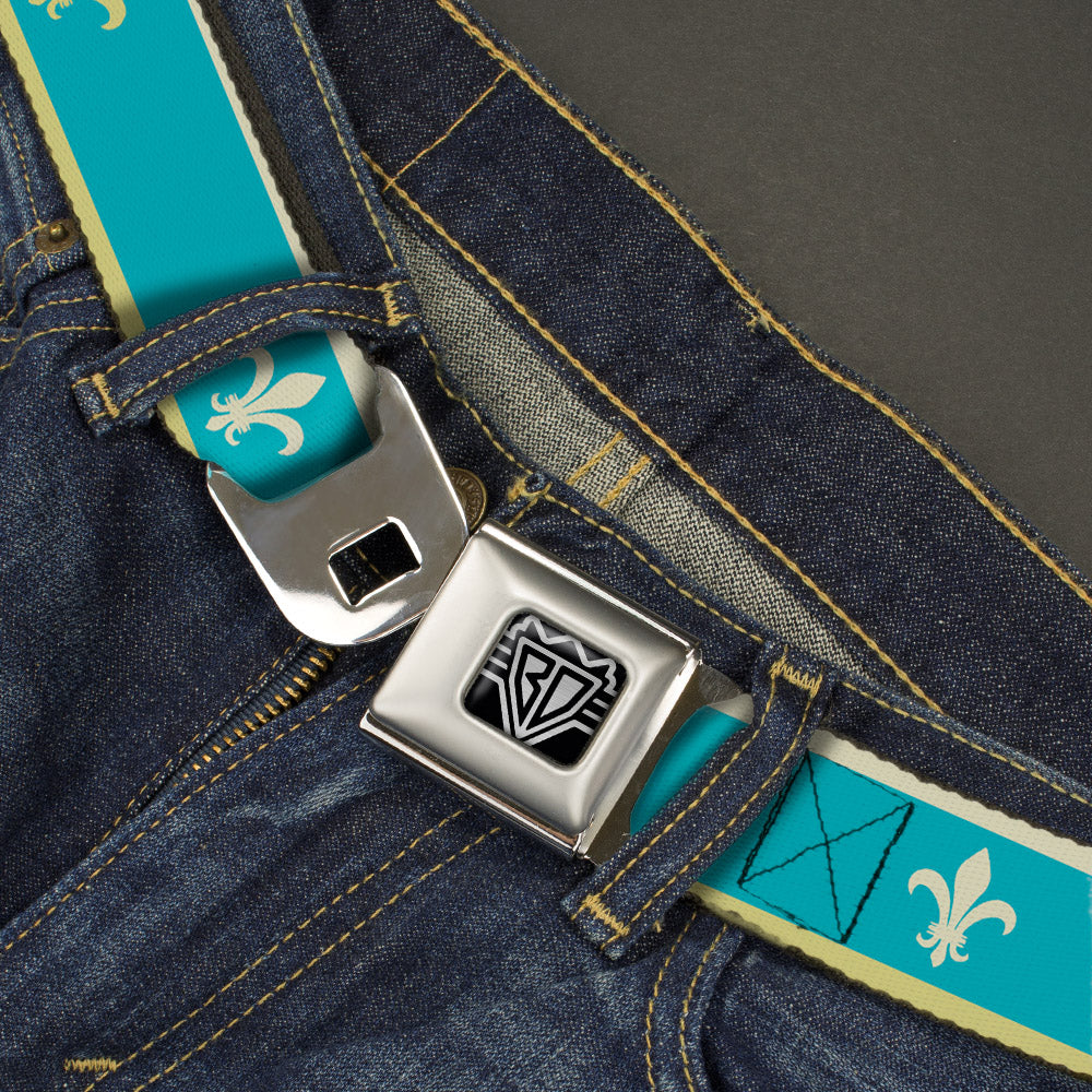 BD Wings Logo CLOSE-UP Full Color Black Silver Seatbelt Belt - Fleur-de-Lis2 Baby Blue/Tan/Lime Green Webbing Seatbelt Belts Buckle-Down