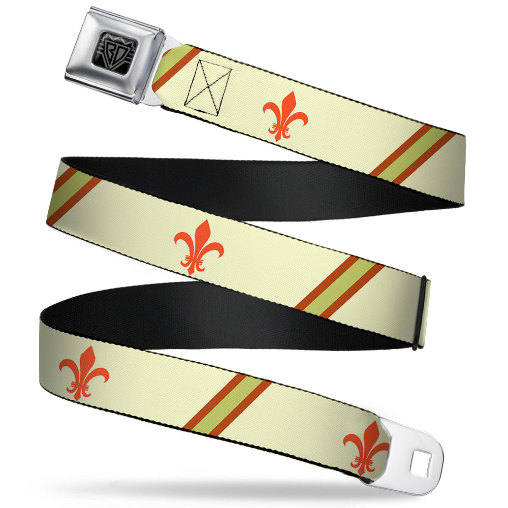 BD Wings Logo CLOSE-UP Full Color Black Silver Seatbelt Belt - Fleur-de-Lis2 Stripes Tan/Orange/Brown/Green Webbing Seatbelt Belts Buckle-Down
