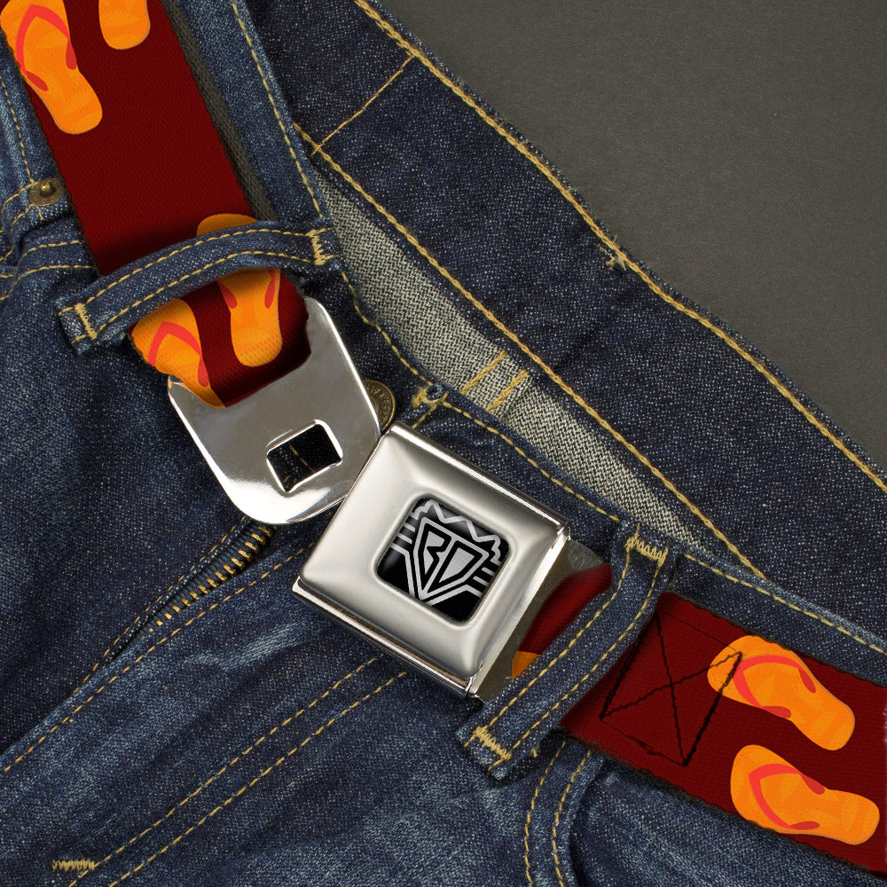 BD Wings Logo CLOSE-UP Full Color Black Silver Seatbelt Belt - Flip Flops Burgundy/Orange Webbing Seatbelt Belts Buckle-Down