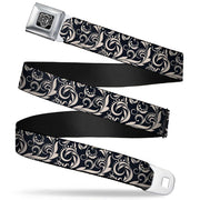 BD Wings Logo CLOSE-UP Full Color Black Silver Seatbelt Belt - Filigree Navy/Khaki Webbing Seatbelt Belts Buckle-Down