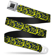 BD Wings Logo CLOSE-UP Full Color Black Silver Seatbelt Belt - Filigree Navy/Yellow Webbing Seatbelt Belts Buckle-Down