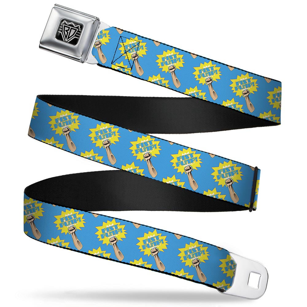BD Wings Logo CLOSE-UP Full Color Black Silver Seatbelt Belt - Fist Pump Baby Blue/Yellow Webbing Seatbelt Belts Buckle-Down