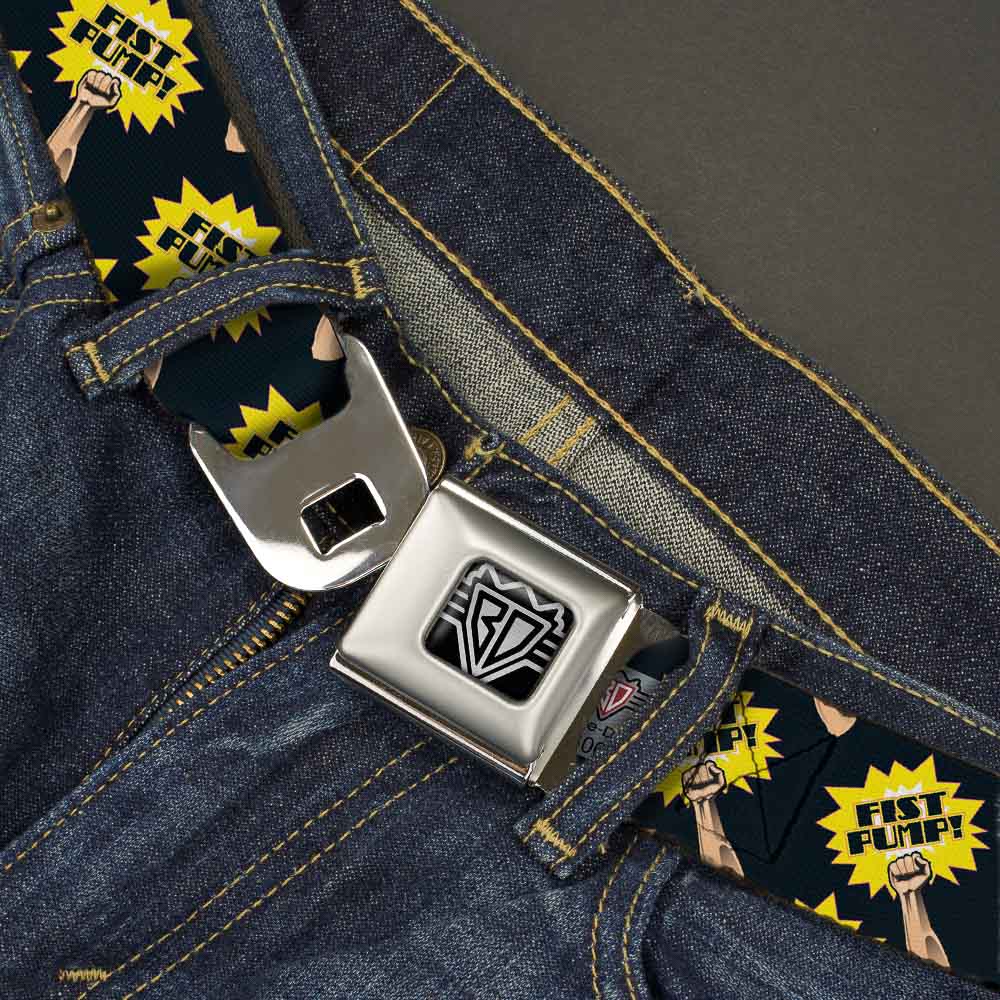 BD Wings Logo CLOSE-UP Full Color Black Silver Seatbelt Belt - Fist Pump Black/Yellow Webbing Seatbelt Belts Buckle-Down