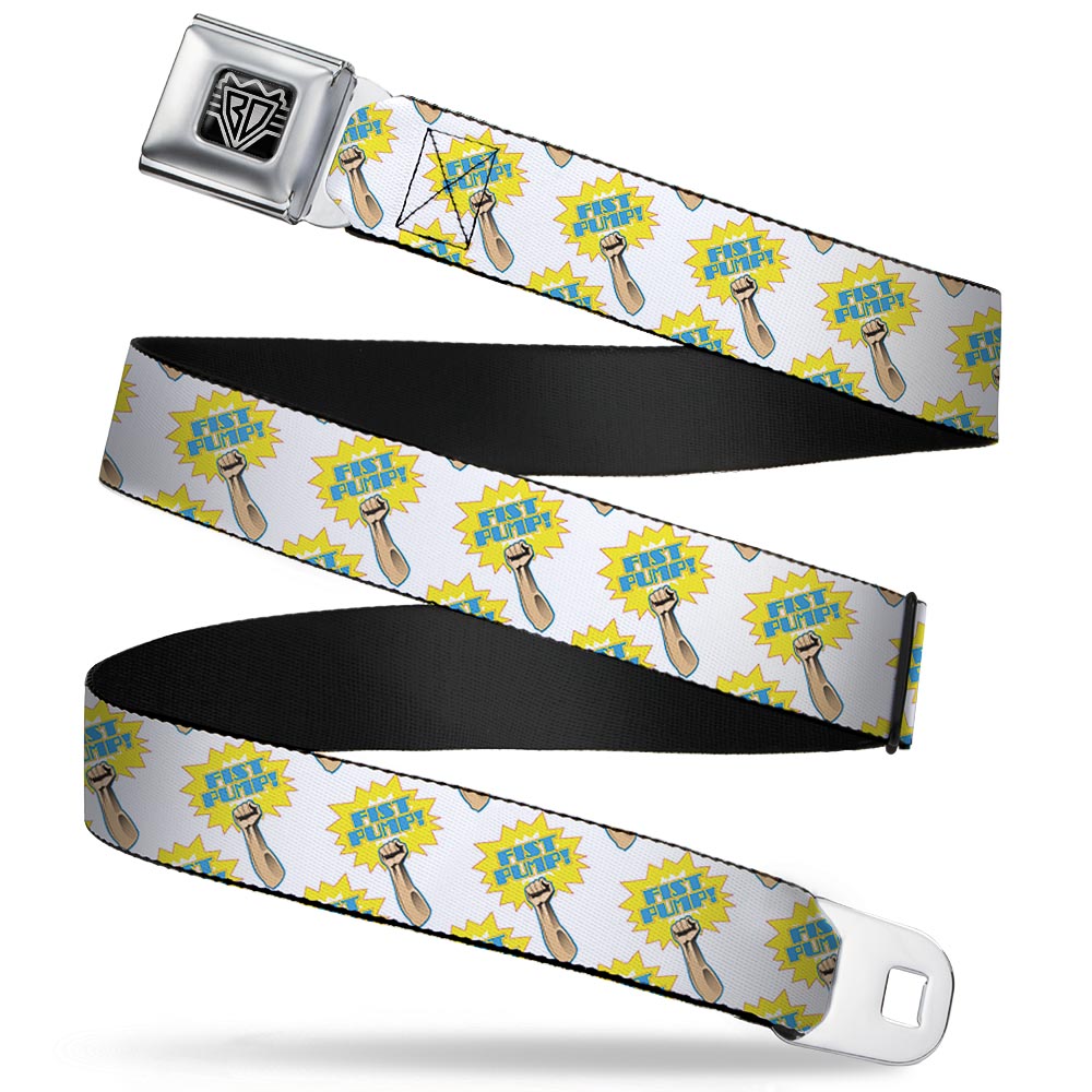 BD Wings Logo CLOSE-UP Full Color Black Silver Seatbelt Belt - Fist Pump White/Yellow Webbing Seatbelt Belts Buckle-Down