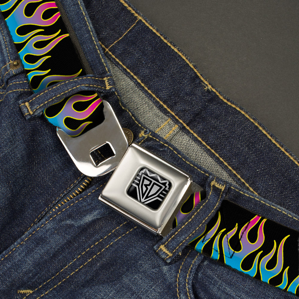 BD Wings Logo CLOSE-UP Full Color Black Silver Seatbelt Belt - Flames Black/Blue/Pink Webbing Seatbelt Belts Buckle-Down