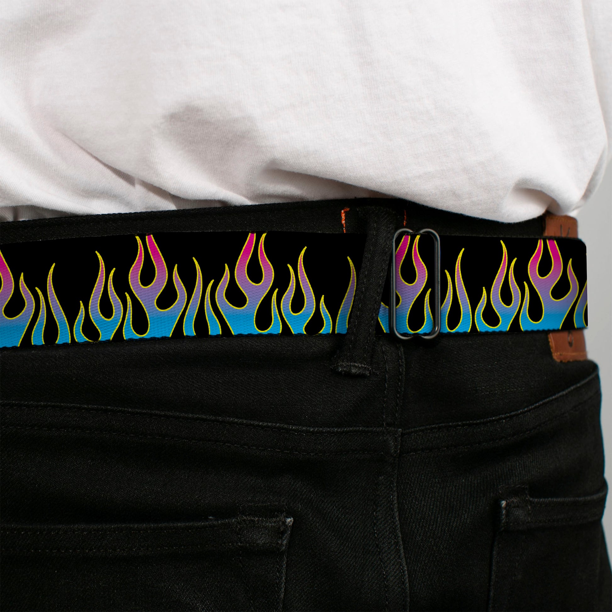 BD Wings Logo CLOSE-UP Full Color Black Silver Seatbelt Belt - Flames Black/Blue/Pink Webbing Seatbelt Belts Buckle-Down