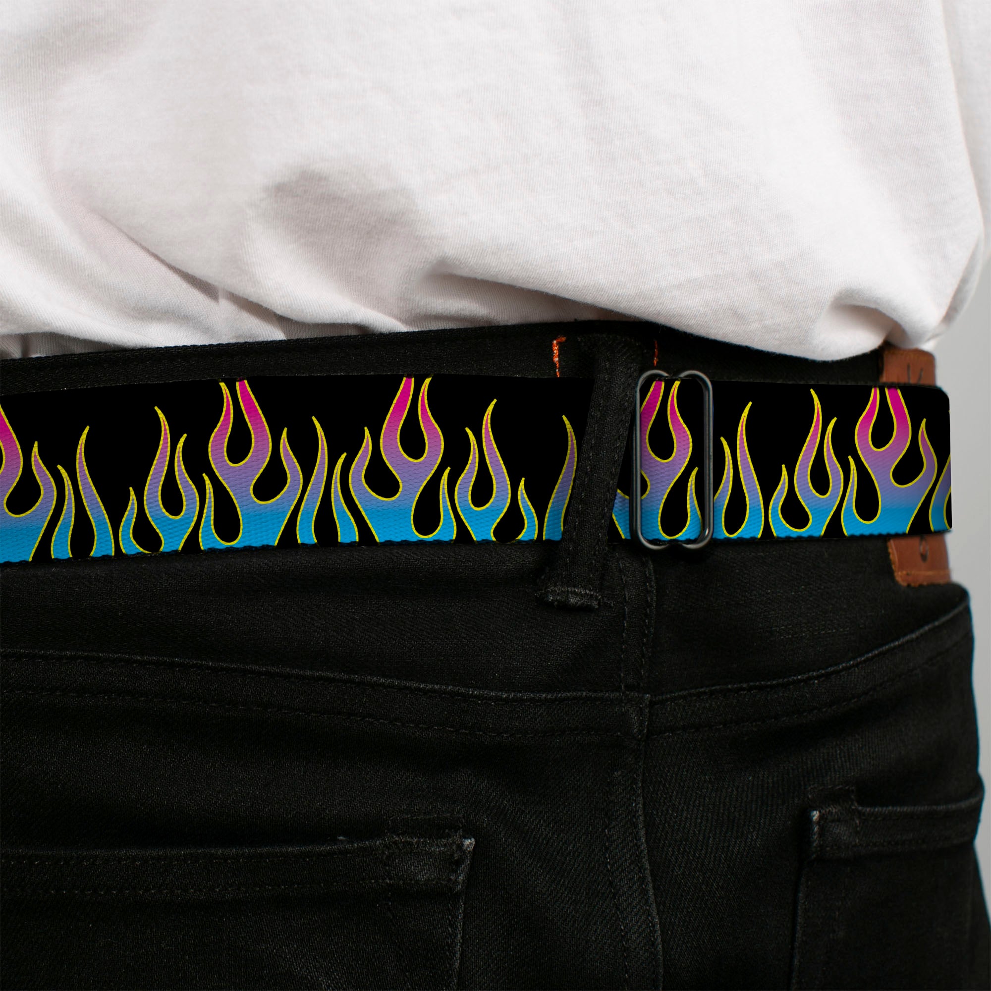 BD Wings Logo CLOSE-UP Full Color Black Silver Seatbelt Belt - Flames Black/Blue/Pink Webbing Seatbelt Belts Buckle-Down
