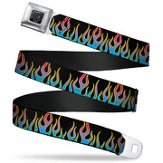 BD Wings Logo CLOSE-UP Full Color Black Silver Seatbelt Belt - Flames Black/Blue/Pink Webbing Seatbelt Belts Buckle-Down