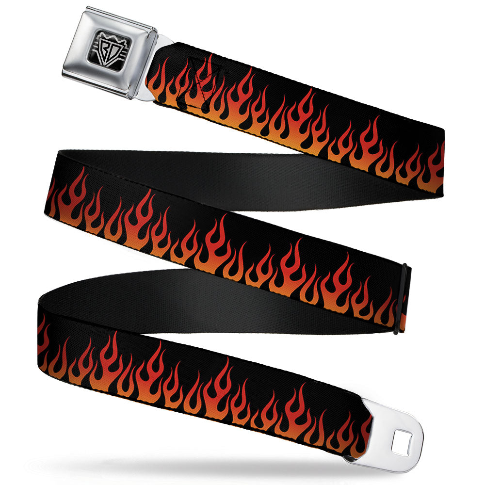 BD Wings Logo CLOSE-UP Full Color Black Silver Seatbelt Belt - Flames Black/Orange/Red Webbing Seatbelt Belts Buckle-Down