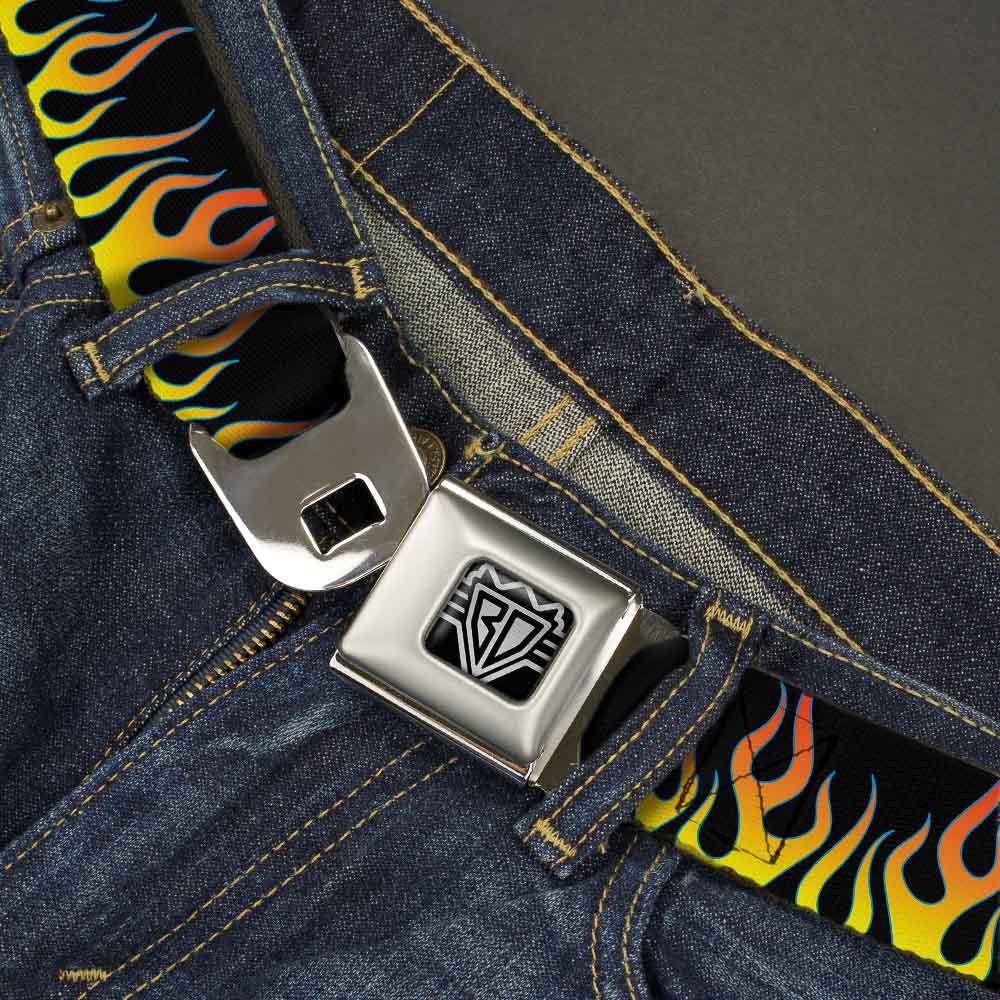 BD Wings Logo CLOSE-UP Full Color Black Silver Seatbelt Belt - Flames Black/Yellow/Orange Webbing Seatbelt Belts Buckle-Down
