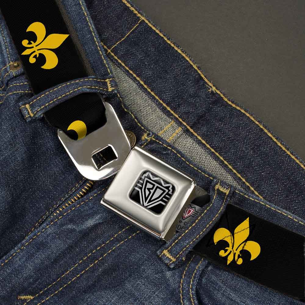 BD Wings Logo CLOSE-UP Full Color Black Silver Seatbelt Belt - Fleur-de-Lis Black/Yellow Webbing Seatbelt Belts Buckle-Down