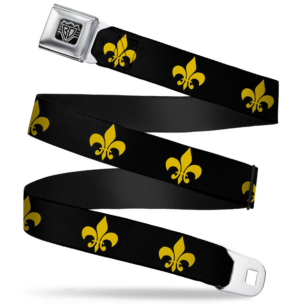 BD Wings Logo CLOSE-UP Full Color Black Silver Seatbelt Belt - Fleur-de-Lis Black/Yellow Webbing Seatbelt Belts Buckle-Down