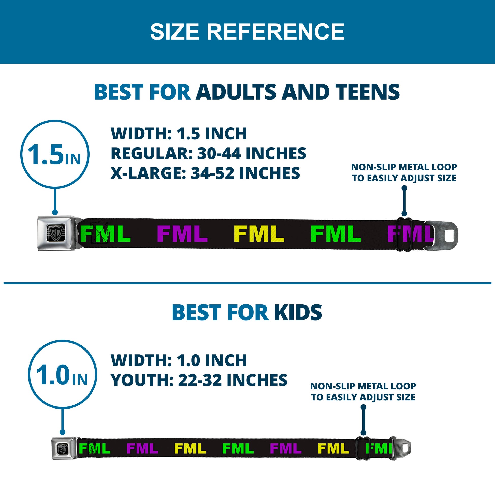 Seatbelt Belt - FML Black/Yellow/Green/Purple Seatbelt Belts Buckle-Down