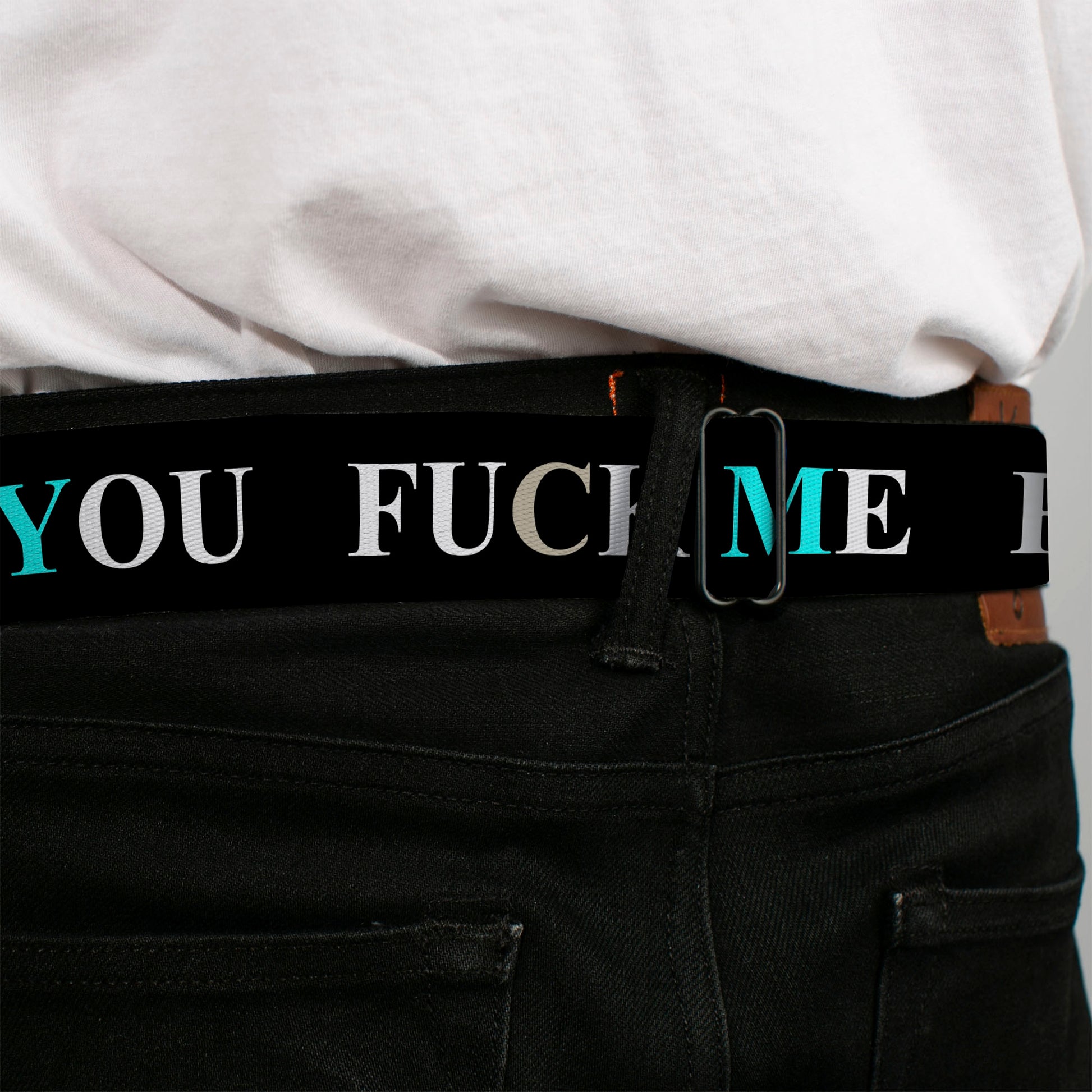 Seatbelt Belt - FUCK YOU/FUCK ME Black/White/Blue Seatbelt Belts Buckle-Down
