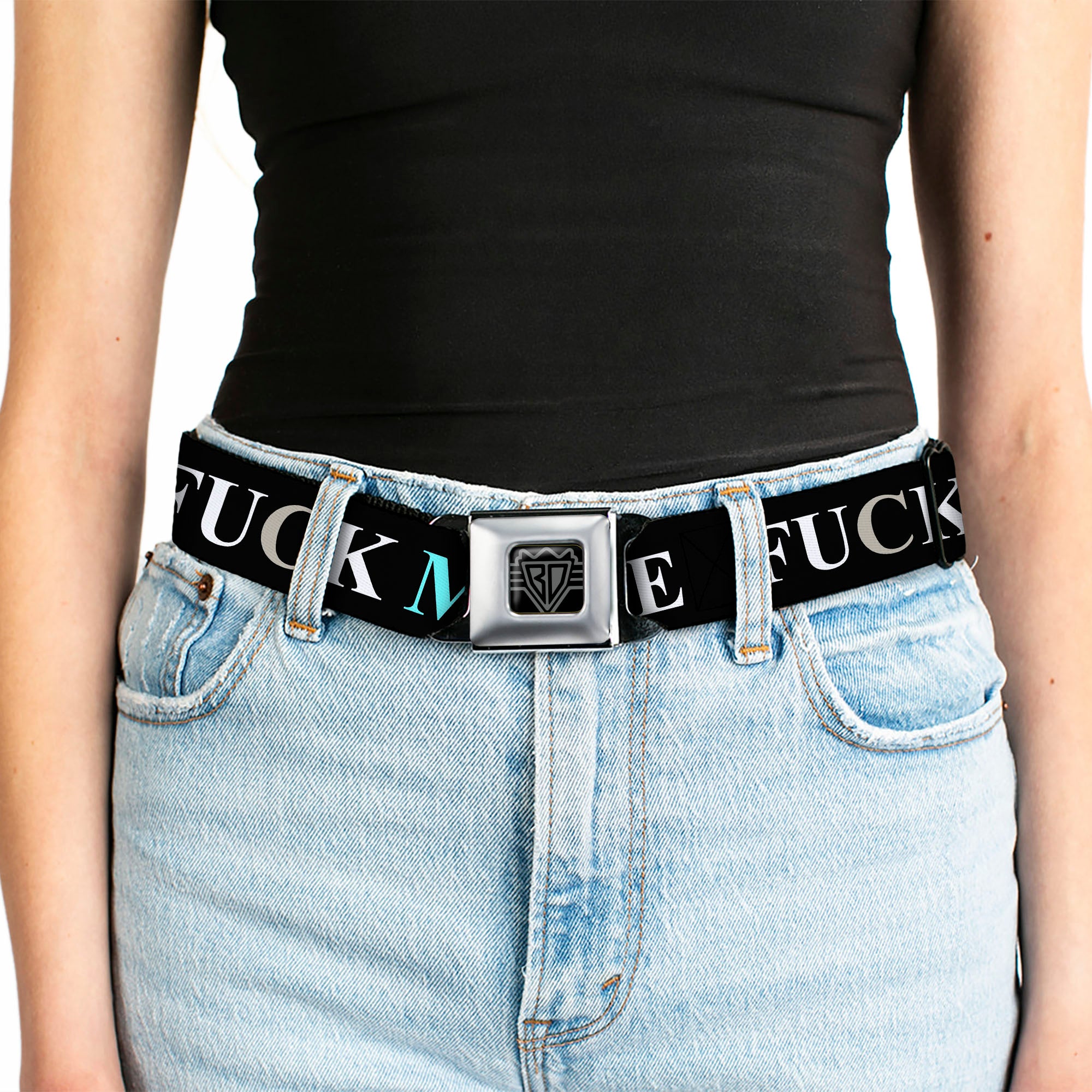 Seatbelt Belt - FUCK YOU/FUCK ME Black/White/Blue Seatbelt Belts Buckle-Down