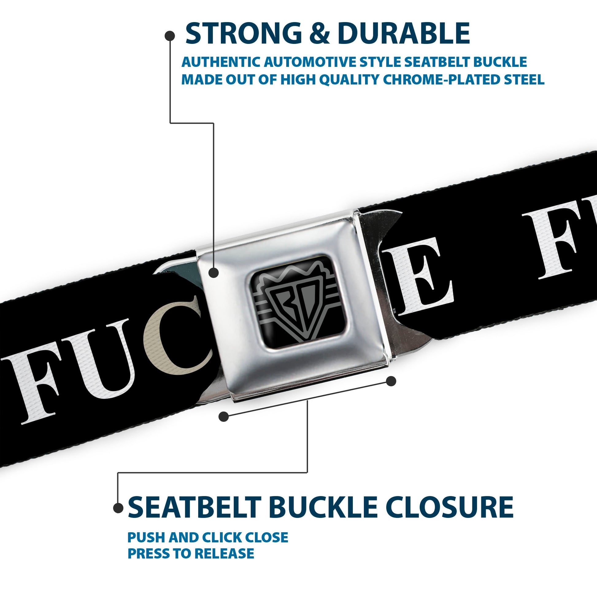 Seatbelt Belt - FUCK YOU/FUCK ME Black/White/Blue Seatbelt Belts Buckle-Down