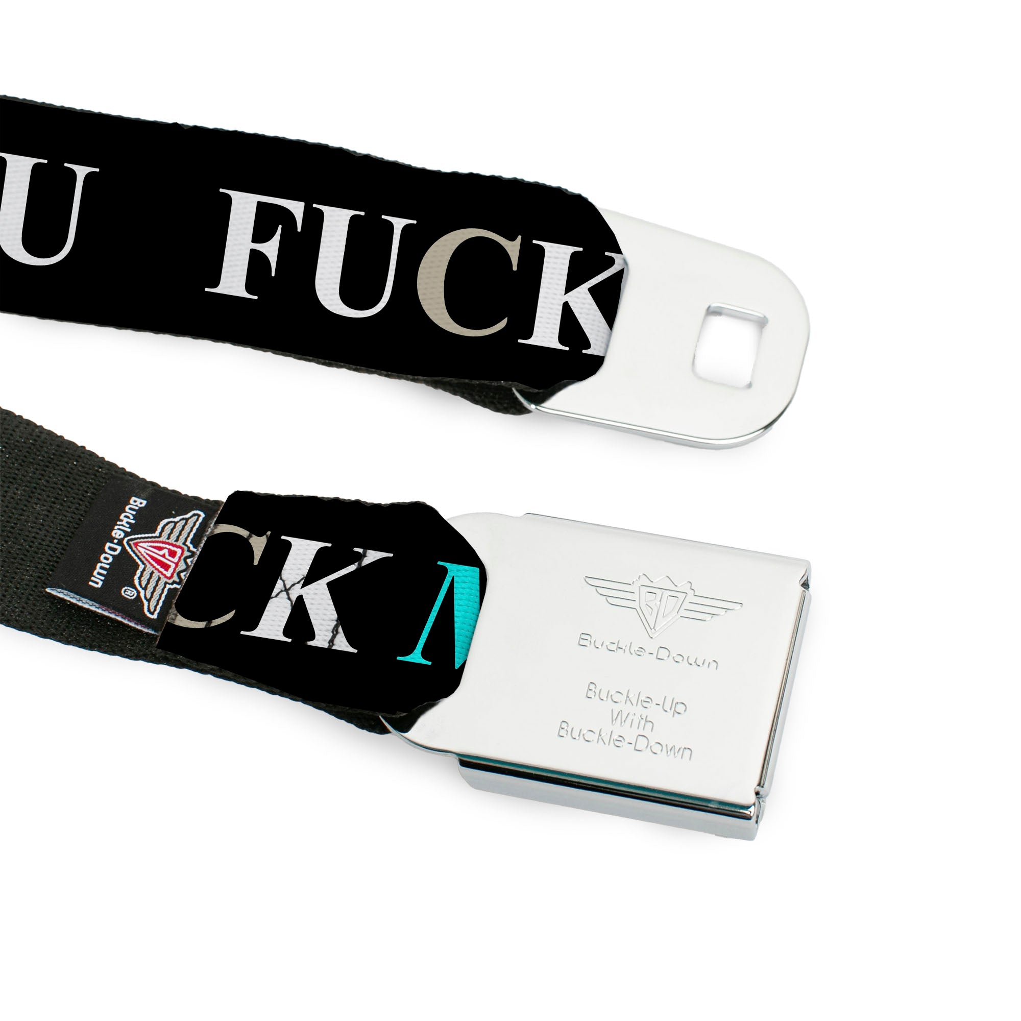 Seatbelt Belt - FUCK YOU/FUCK ME Black/White/Blue Seatbelt Belts Buckle-Down