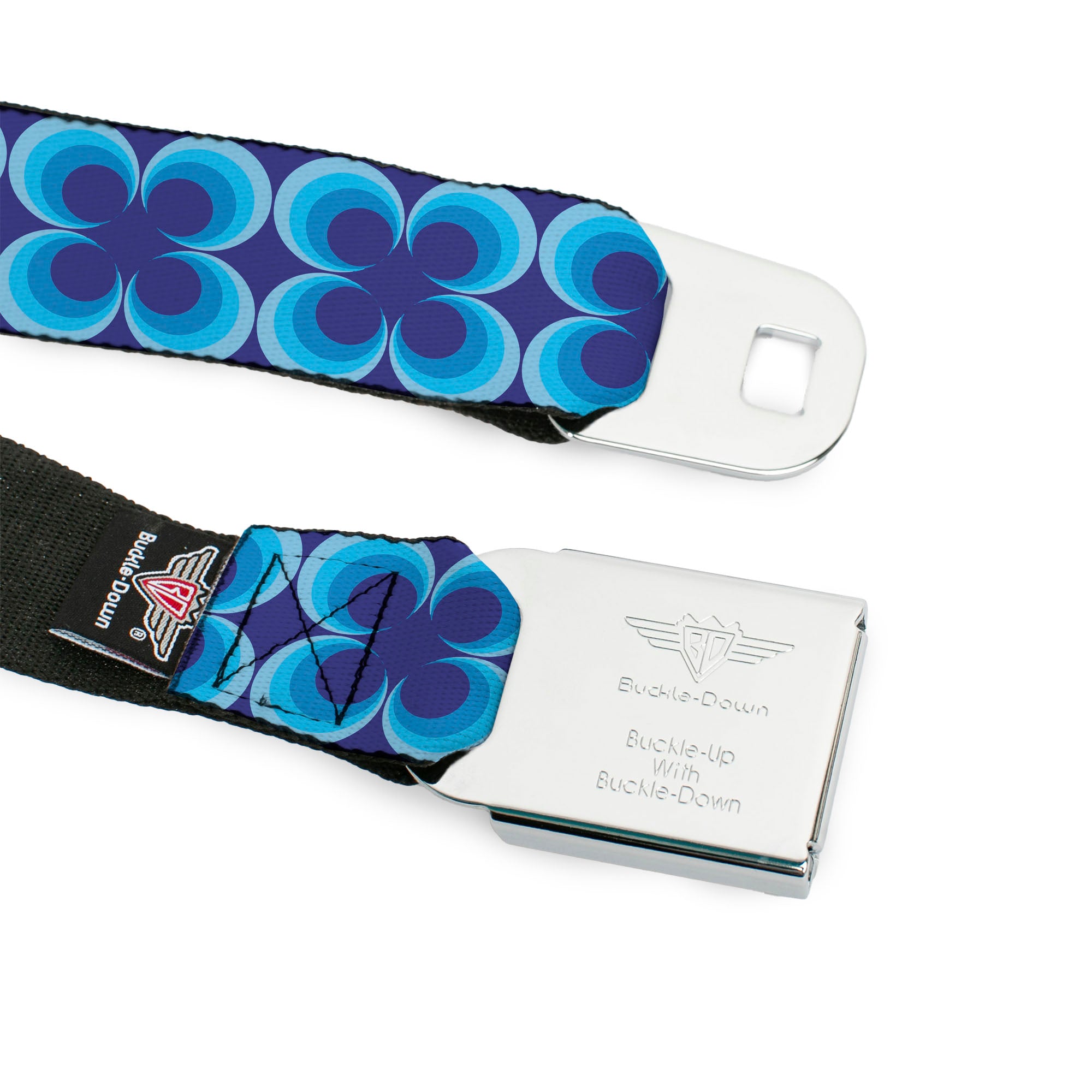 BD Wings Logo CLOSE-UP Full Color Black Silver Seatbelt Belt - Four Dot Gradient Royal/Blues Webbing Seatbelt Belts Buckle-Down