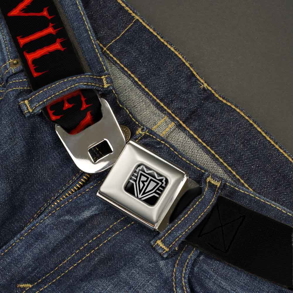 BD Wings Logo CLOSE-UP Full Color Black Silver Seatbelt Belt - Flaming EVIL Black/Red Webbing Seatbelt Belts Buckle-Down